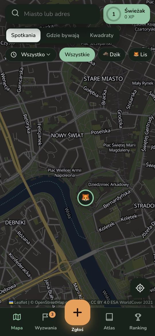 Mapa w trybie ciemnym / Map in dark mode