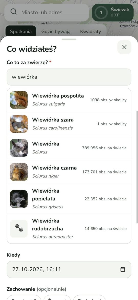 Podpowiedzi gatunków ze zdjęciami / Species suggestions with photos